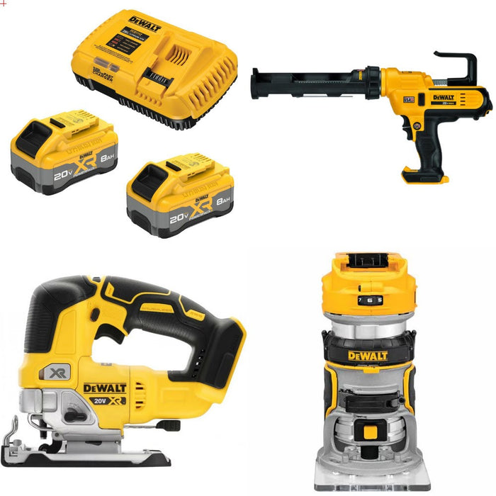 DeWalt DCB2108-2C 8Ah Starter Kit W/ FREE Caulk Gun, Jig Saw and Router