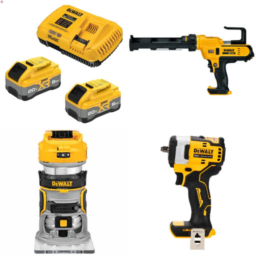 DeWalt DCB2108-2C 8Ah Battery Kit W/ FREE DCE560 Caulk Gun, DCW600 Router and DCF913 Impact Wrench