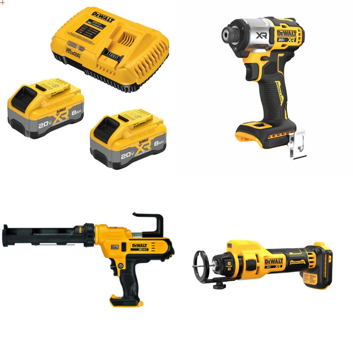DeWalt DCB2108-2C 8Ah Starter Kit W/ FREE DCF845B Driver, DCE560B Caulk Gun and DCE555B Cut-Out Tool