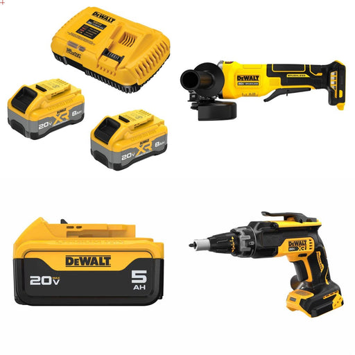 DeWalt DCB2108-2C 8Ah Starter Kit W/ FREE DCG408B Grinder, DCB205 Battery and DCF630B Screwgun
