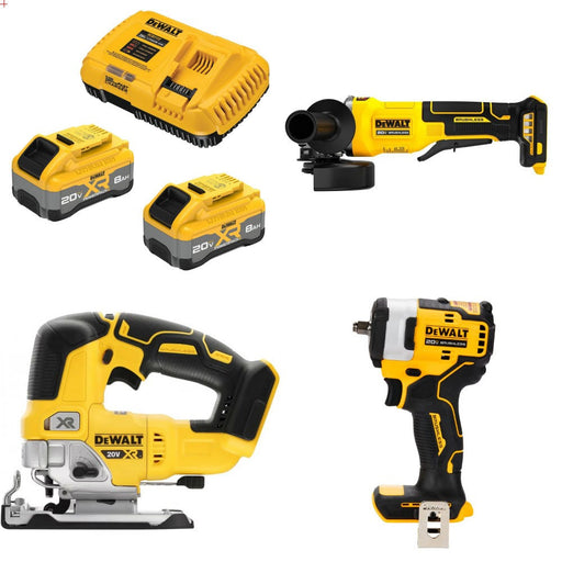 DeWalt DCB2108-2C 8Ah Starter Kit W/ FREE DCG408B Grinder, DCS334B Jig Saw and DCF913B Impact Wrench