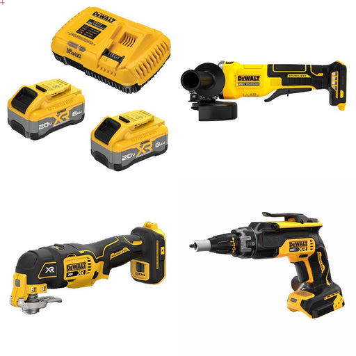 DeWalt DCB2108-2C 8Ah Starter Kit W/ FREE DCG408B Grinder, DCS356B Multi-Tool and DCF630B Screwgun