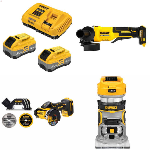 DeWalt DCB2108-2C 8Ah Starter Kit W/ FREE DCG408B Grinder and DCS438B Cut-Off and DCW600B Router