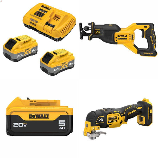DeWalt DCB2108-2C 20V XR 8Ah Starter Kit W/ FREE DCS382B Saw, DCB205 Battery and DCS356B Multi-Tool