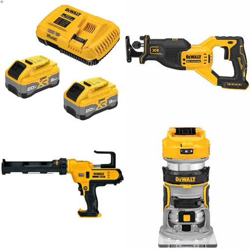 DeWalt DCB2108-2C 20V 8Ah Starter Kit W/ FREE DCS382B Saw and DCE560B Gun and DCW600B Router