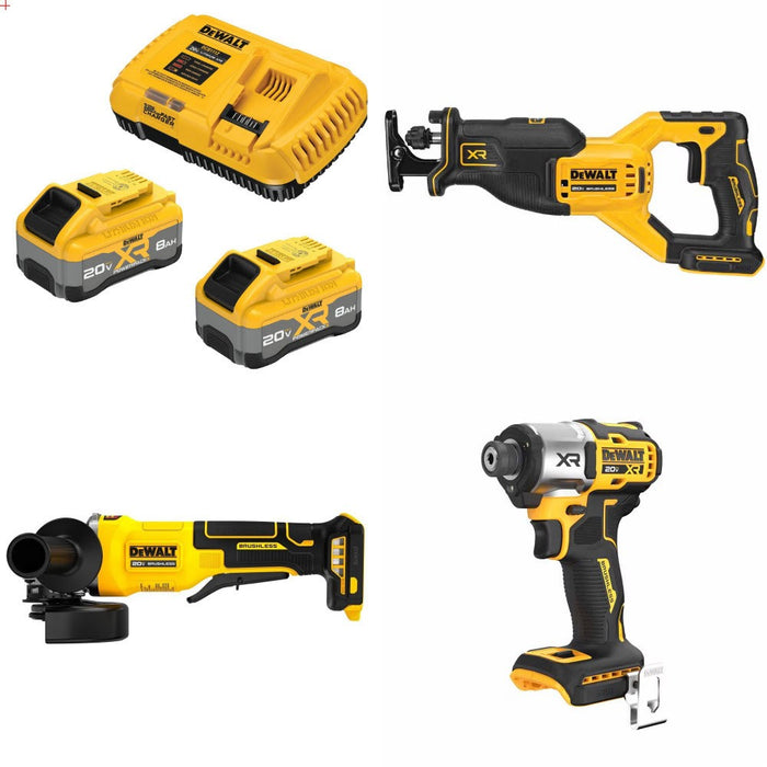DeWalt 8Ah Battery Kit W/ FREE Recip Saw and FREE Grinder and FREE Impact