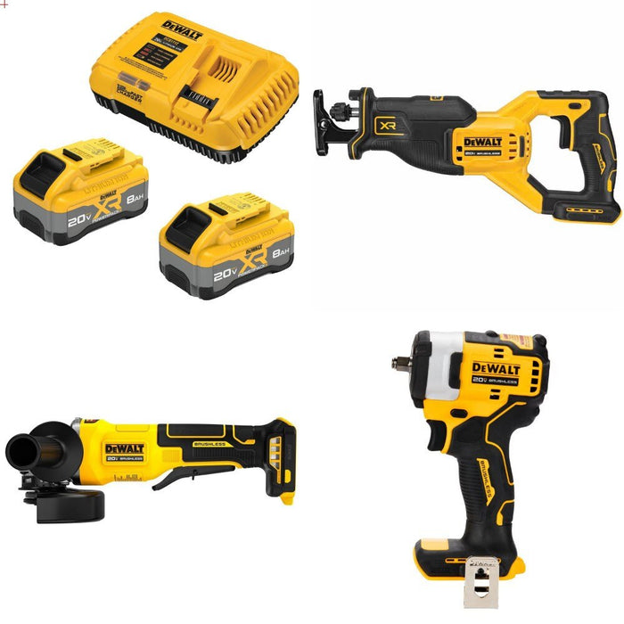 DeWalt DCB2108-2C 8Ah Starter Kit W/ FREE DCS382B Saw, DCG408B Grinder and DCF913B Impact Wrench