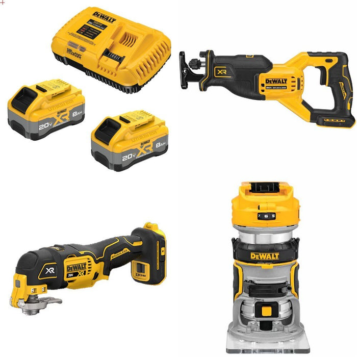 DeWalt DCB2108-2C 8Ah Starter Kit W/ FREE DCS382B Saw, DCS356B Multi-Tool and DCW600B Router