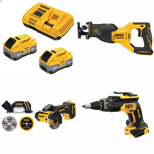 DeWalt DCB2108-2C 8Ah Starter Kit W/ FREE DCS382B Saw, DCS438B Cut-Off and DCF630B Screwgun