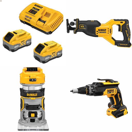 DeWalt DCB2108-2C 20V XR 8Ah Starter Kit W/ FREE DCS382B Saw, DCW600B Router and DCF630B Screwgun