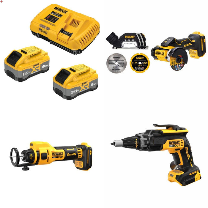 DeWalt DCB2108-2C 20V XR 8Ah Starter Kit W/ FREE DCS438B Cut-Off, DCE555B Cut-Out and DCF630B Screwgun