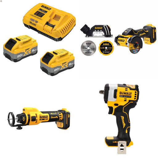 DeWalt DCB2108-2C 20V 8Ah Starter Kit W/ FREE DCS438B Cut-Off, DCE555B Cut-Out and DCF913B 3/8" Impact
