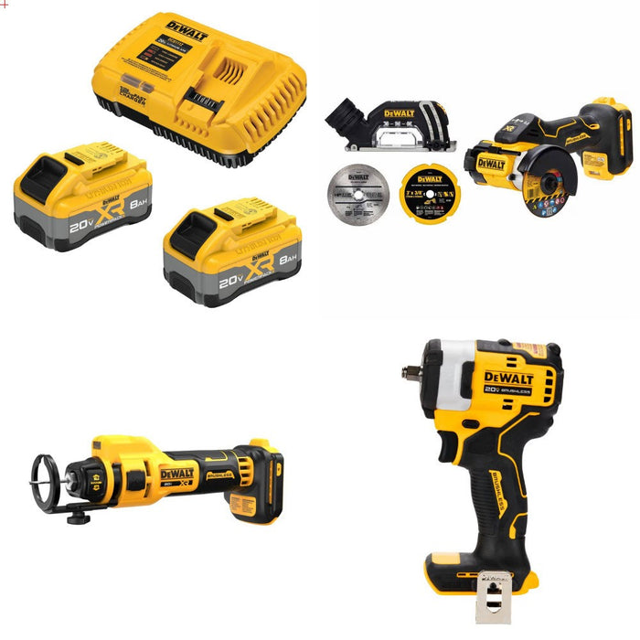 DeWalt DCB2108-2C 20V 8Ah Starter Kit W/ FREE DCS438B Cut-Off, DCE555B Cut-Out and DCF913B 3/8" Impact