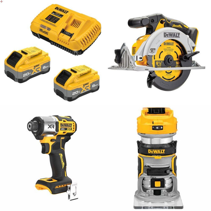 DeWalt DCB2108-2C 8Ah Starter Kit W/ FREE DCS565B Saw, DCF845B Driver and DCW600B Router