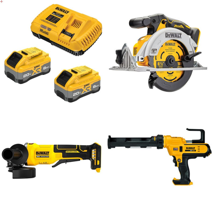 DeWalt DCB2108-2C 20V XR 8Ah Starter Kit W/ FREE DCS565B Saw and DCG408B Grinder