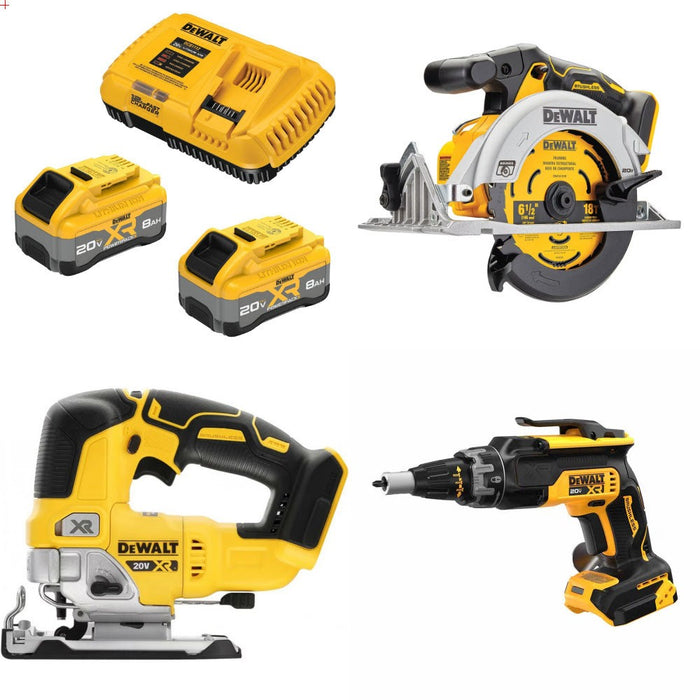DeWalt DCB2108-2C 20V XR 8Ah Starter Kit W/ FREE DCS565B Saw, DCS334B Jig Saw and DCF630B Screwgun