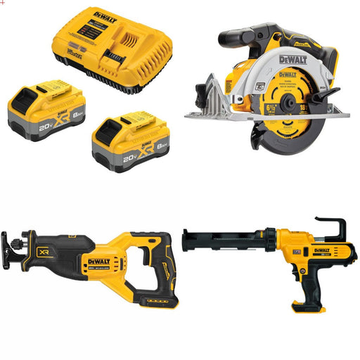 DeWalt DCB2108-2C 20V 8Ah Starter Kit W/ FREE DCS565B Saw, DCS382B Recip Saw and DCE560B Caulk Gun