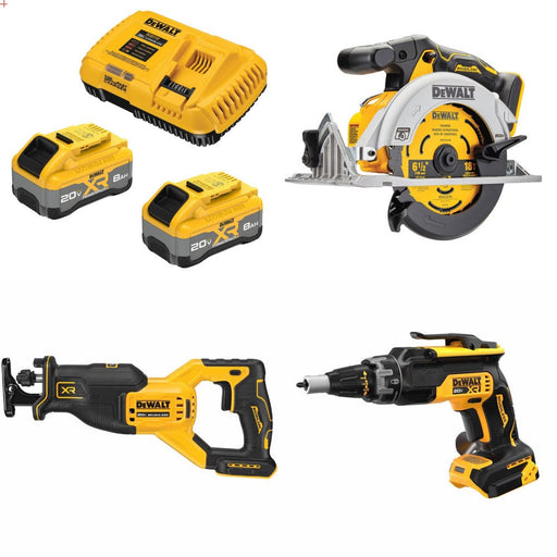 DeWalt DCB2108-2C 8Ah Starter Kit W/ FREE DCS565B Saw, DCS382B Recip Saw and DCF630B Screwgun