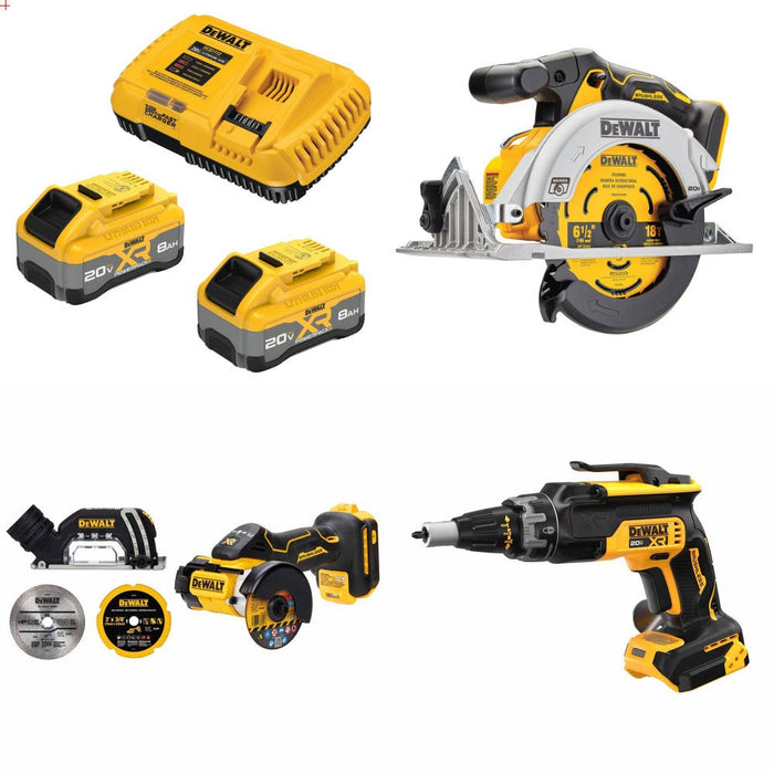 DeWalt DCB2108-2C 20V XR 8Ah Starter Kit W/ FREE DCS565B Saw, DCS438B Cut-Off and DCF630B Screwgun