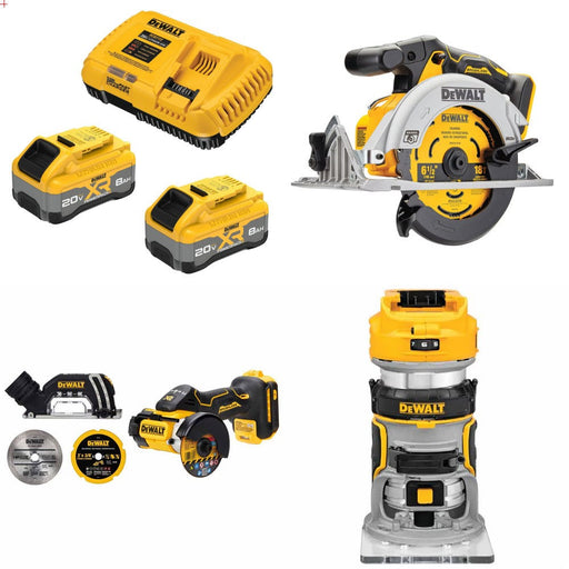 DeWalt DCB2108-2C 8Ah Starter Kit W/ FREE DCS565B Saw, DCS438B Cut-Off and DCW600B Router