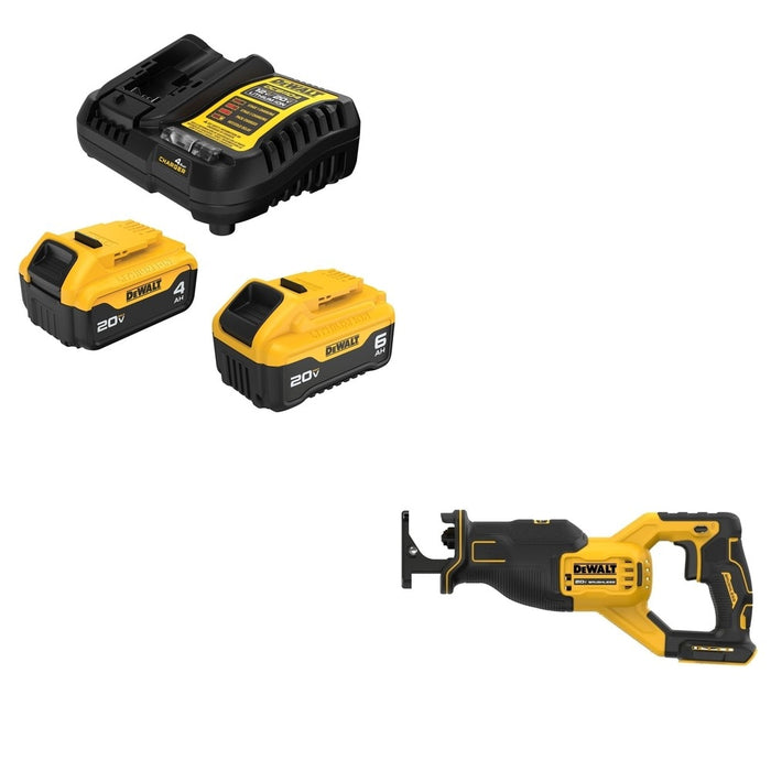 DeWalt DCB246C 20V MAX 6Ah/4Ah Starter Kit W/ DCS382B Reciprocating Saw