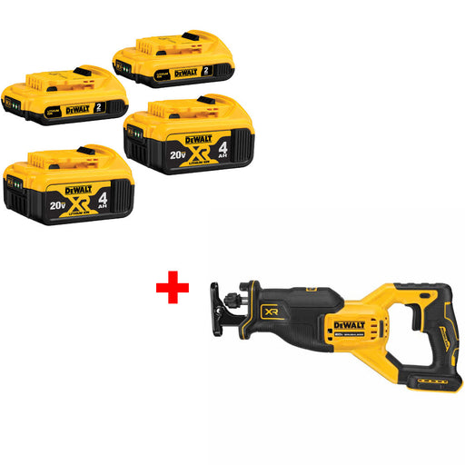 DeWalt DCB324-4 20V MAX Battery 4-Pack W/ FREE DCS382B 20V MAX XR RECIP SAW