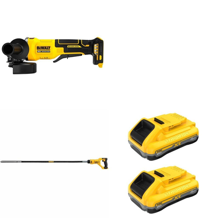 DeWalt DCE531B 20V MAX Concrete Pencil Vibrator W/ DCB2104-2 and DCG408B Paddle-Switch Grinder