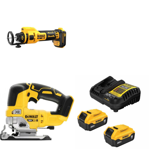 DeWalt DCE555B Drywall Cut-Out Tool Kit W/ DCS334B Jig Saw and FREE DCB205-2C Battery Kit
