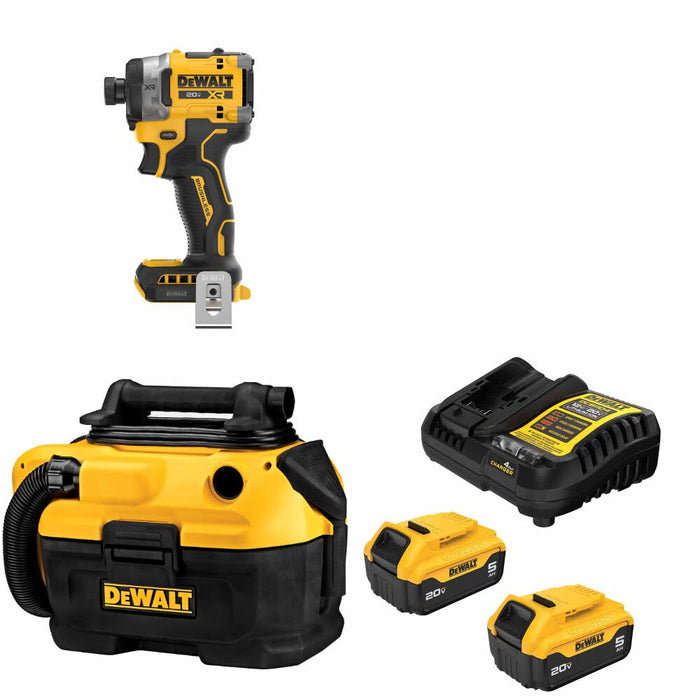DeWalt DCF860B 20V Max Impact Driver Kit W/ DCV581H Wet-Dry Vacuum and FREE DCB205-2C Battery Kit