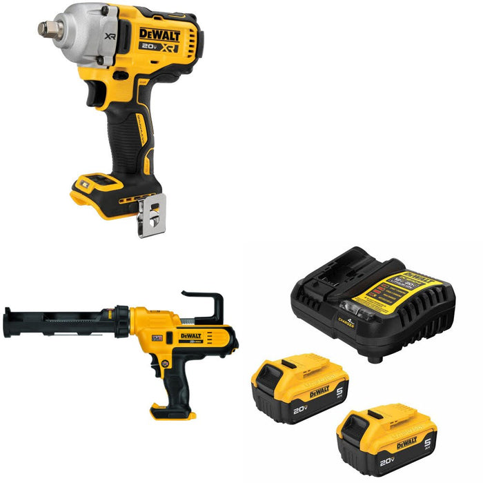 DeWalt DCF891B 20V MAX Impact Wrench Kit W/ DCE560B Caulking Gun and FREE DCB205 Battery Kit