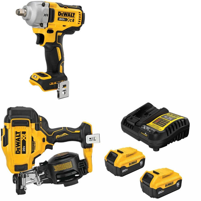 DeWalt DCF891B 20V MAX Impact Wrench Kit W/ DCN45RNB Roofing Nailer and FREE DCB205-2C Battery Kit