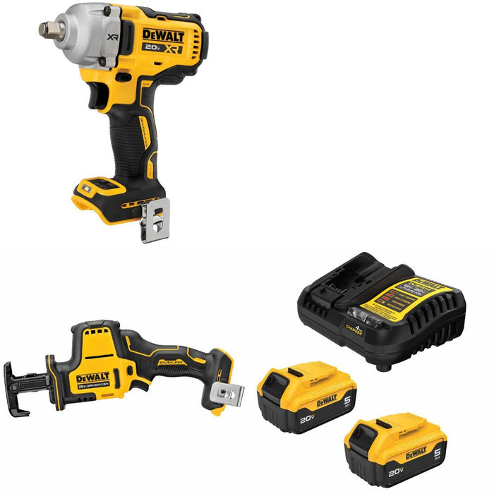 DeWalt DCF891B 20V MAX Impact Wrench Kit W/ DCS369B Reciprocating Saw and FREE DCB205-2C Battery Kit