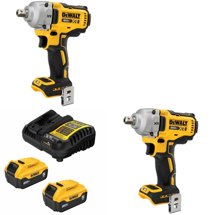 DeWalt DCF892B 20V MAX XR Impact Wrench, 2 Pack Kit W/ FREE DCB205-2C 20V MAX 5Ah Battery Kit
