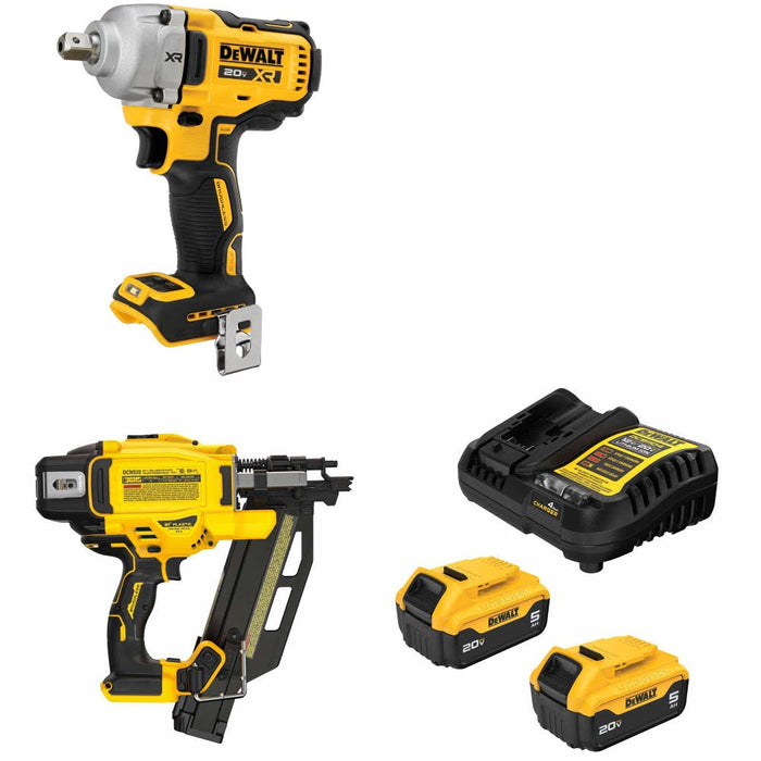 DeWalt DCF892B 20V MAX Impact Wrench Kit W/ DCN920B Framing Nailer and FREE DCB205-2C Battery Kit