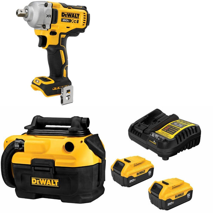 DeWalt DCF892B Impact Wrench Kit W/ DCV581H Wet-Dry Vacuum and FREE DCB205 Battery Kit