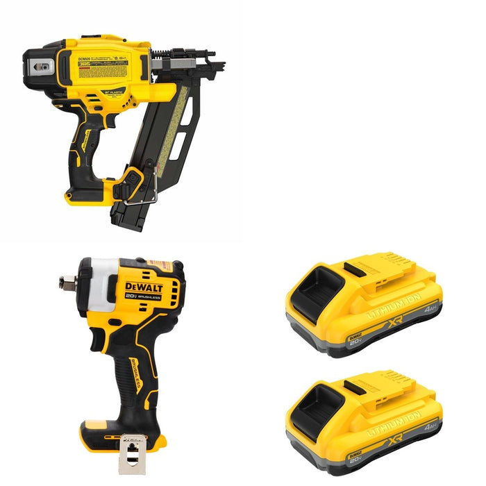 DeWalt DCN920B 20V MAX XR 21-Degree Framing Nailer W/ DCB2104-2 and DCF911B Impact Wrench