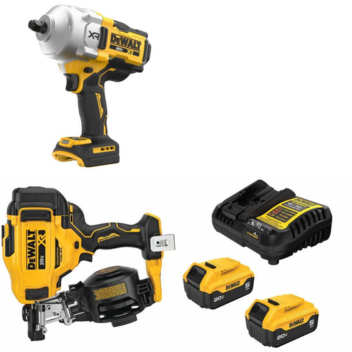 DeWalt DCF961B 20V MAX Impact Wrench Kit W/ DCN45RNB Roofing Nailer and FREE DCB205-2C Battery Kit