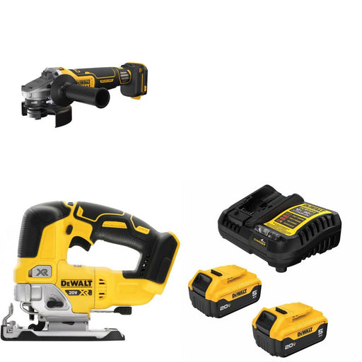 DeWalt DCG410VSB Grinder Kit W/ DCS334B Jig Saw and FREE DCB205-2C Battery Kit