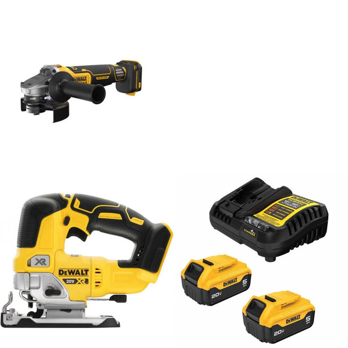 DeWalt DCG410VSB Grinder Kit W/ DCS334B Jig Saw and FREE DCB205-2C Battery Kit