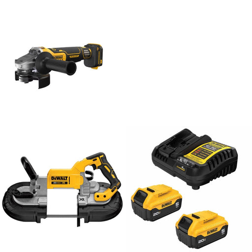 DeWalt DCG410VSB Grinder Kit W/ DCS374B Band Saw and FREE DCB205 Battery Kit