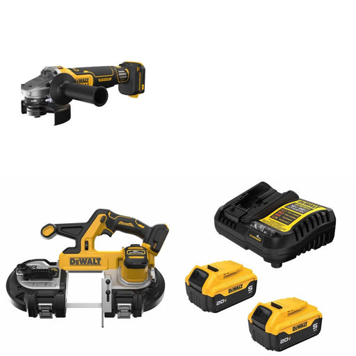 DeWalt DCG410VSB Grinder Kit W/ DCS378B Bandsaw and FREE DCB205-2C Battery Kit
