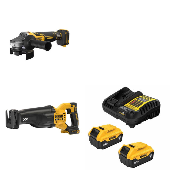 DeWalt DCG410VSB Grinder Kit W/ DCS384B Reciprocating Saw and FREE DCB205-2C Battery Kit