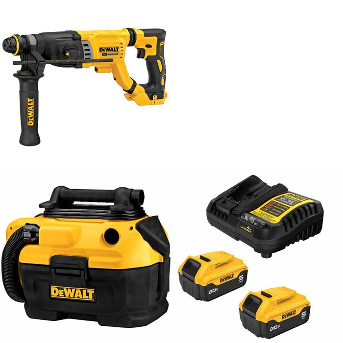 DeWalt DCH263B Rotary Hammer Kit W/ DCV581H Wet-Dry Vacuum and FREE DCB205-2C Battery Kit