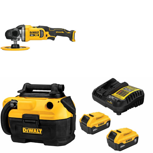 DeWalt DCM849B Rotary Polisher Kit W/ DCV581H Wet-Dry Vacuum and FREE DCB205-2C Battery Kit