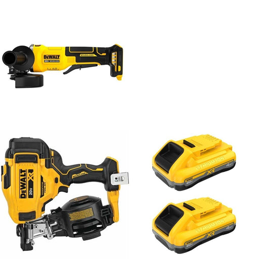 DeWalt DCN45RNB 20V MAX 15-Degree Roofing Nailer W/ DCB2104-2 and DCG408B Paddle-Switch Grinder