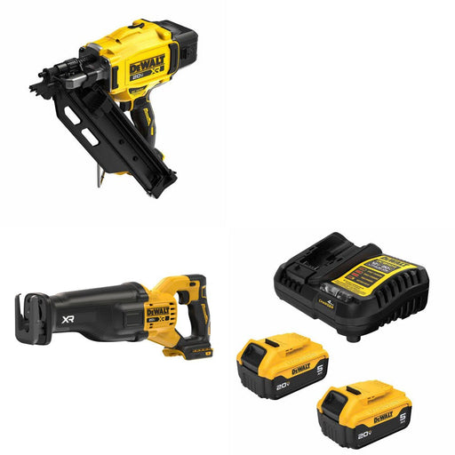 DeWalt DCN930B Framing Nailer Kit W/ DCS384B Reciprocating Saw and FREE DCB205-2C Battery Kit