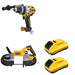 DeWalt DCS374B Deep Cut Band Saw W/ DCB2104-2 POWERPACK 4Ah 2-Pack and DCD1007B Hammer Drill