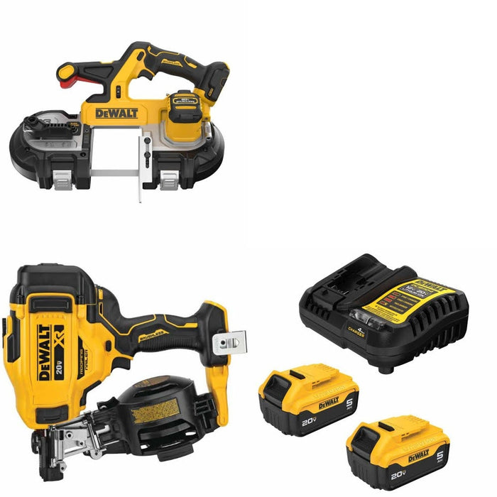 DeWalt DCS379B 20V MAX Bandsaw Kit W/ DCN45RNB Roofing Nailer and FREE DCB205-2C Battery Kit