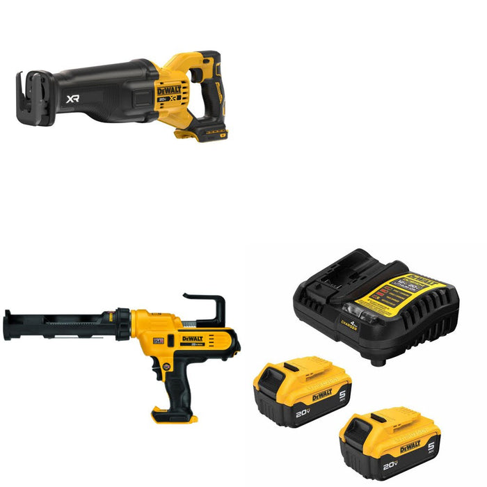 DeWalt DCS384B 20V Max Reciprocating Saw Kit W/ DCE560B Caulking Gun and FREE DCB205-2C Battery Kit