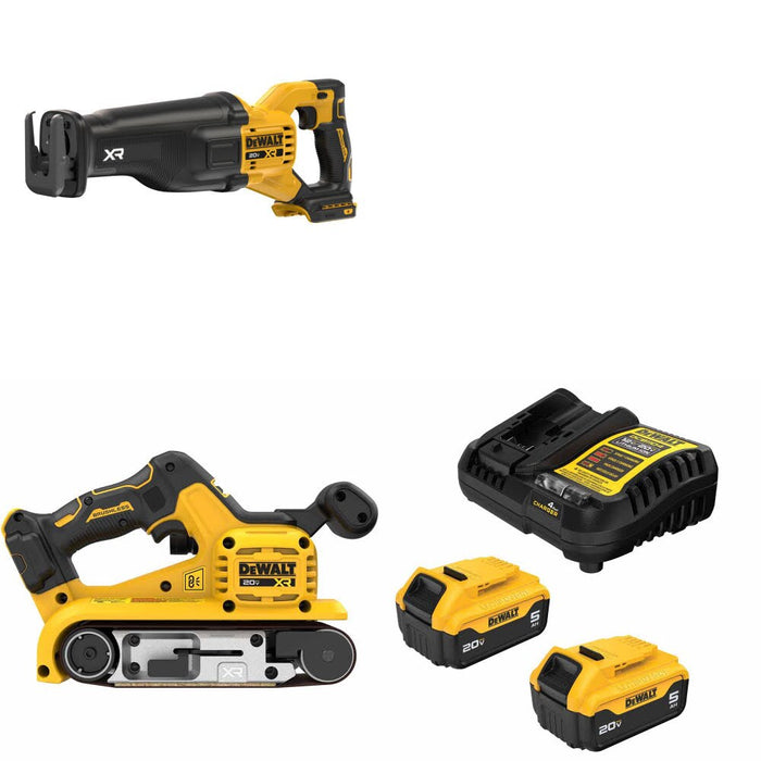 DeWalt DCS384B 20V MAX XR Reciprocating Saw Kit W/ DCW220B Belt Sander and FREE DCB205-2C Battery Kit